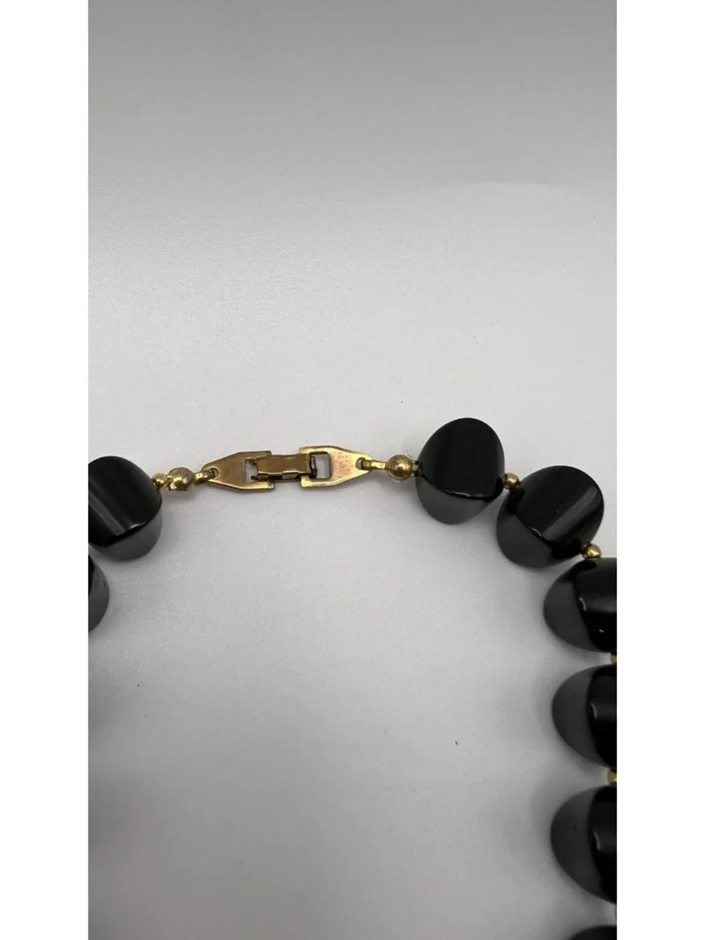 Set Of Vintage Blue & Black Beaded Necklaces With Gold Tone Accents & Secure Cla